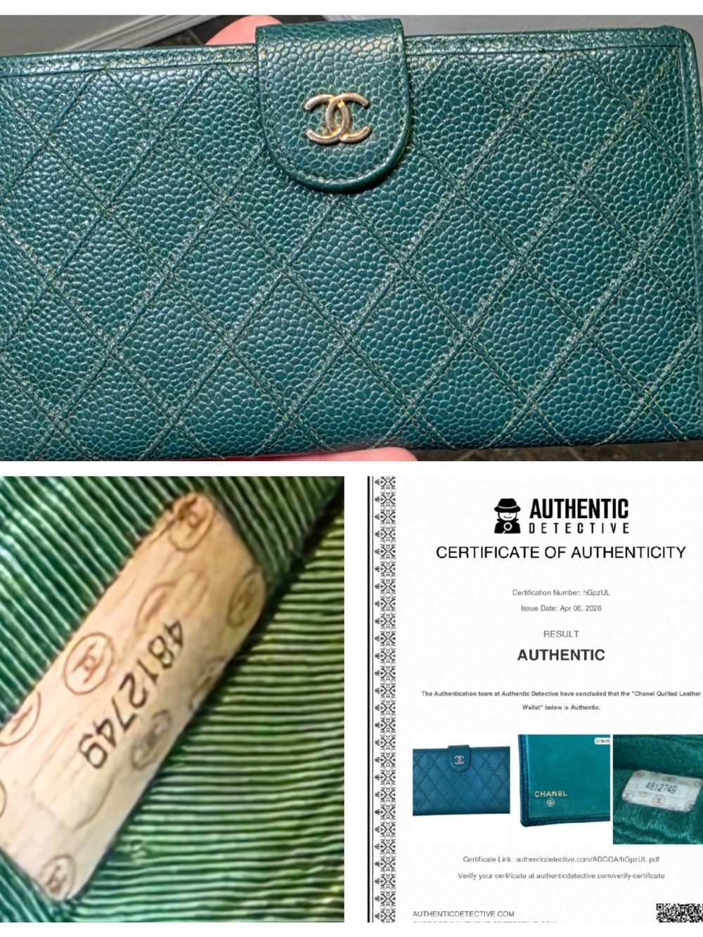 Vintage Chanel Caviar Classic Long Flap Wallet in Emerald Green - WITH COA - Picture 3 of 16